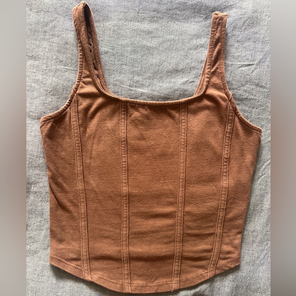 Hollister Brown Corset Style Crop Tank Top – Square Neck – Size S